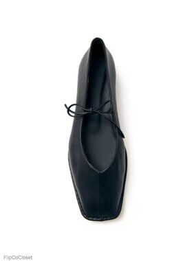 Faux Leather Lace Up Ballet Flats Square Toe Bow Tie Casual Shoes